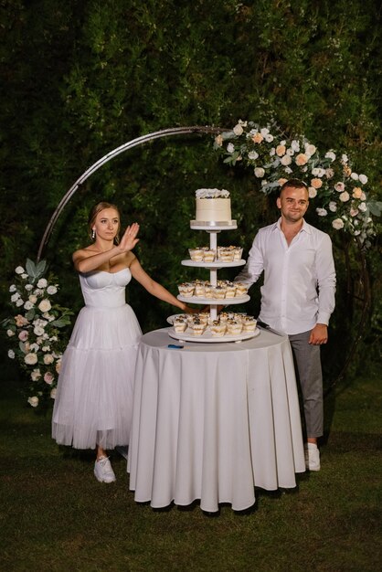 Wedding cake at the wedding of the newlyweds