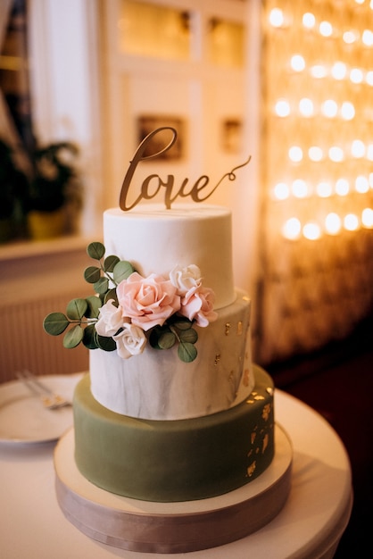 Wedding cake at the wedding of the newlyweds