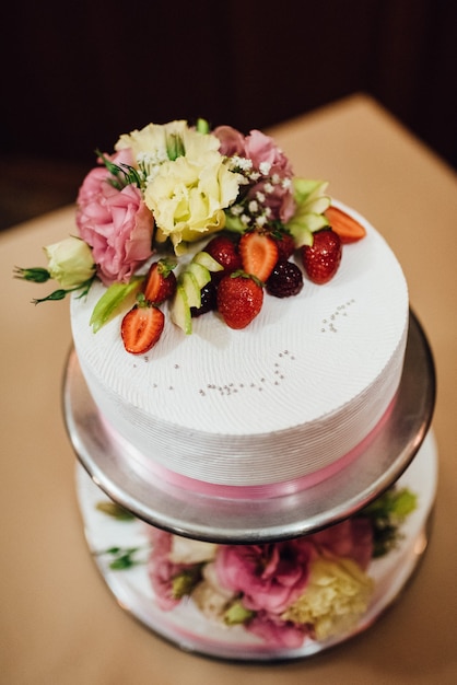 Wedding cake at the wedding of the newlyweds