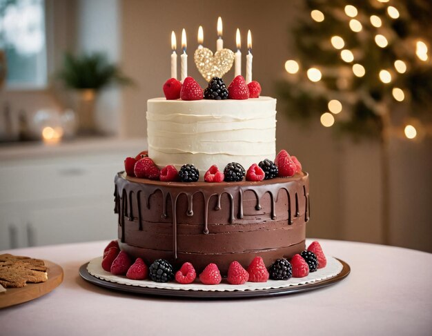 a wedding cake with Candles and nice de