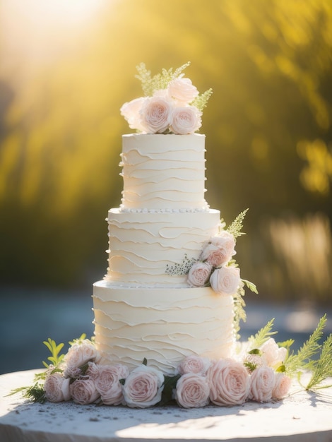 Wedding cake with copy space watercolor ai generative