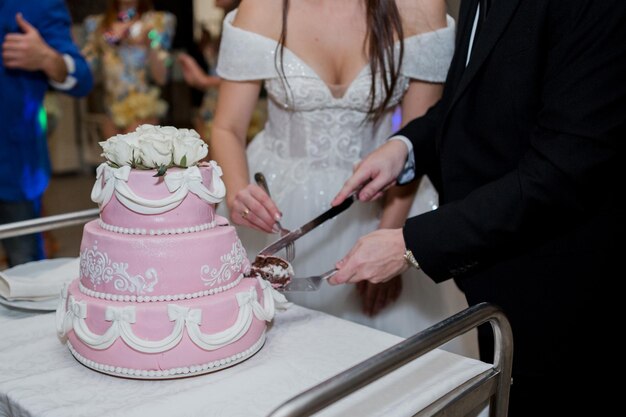 A wedding cake with wedding decor