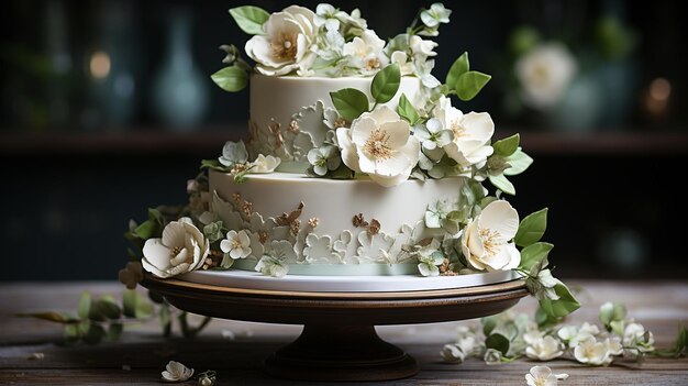 wedding cake with white flowers