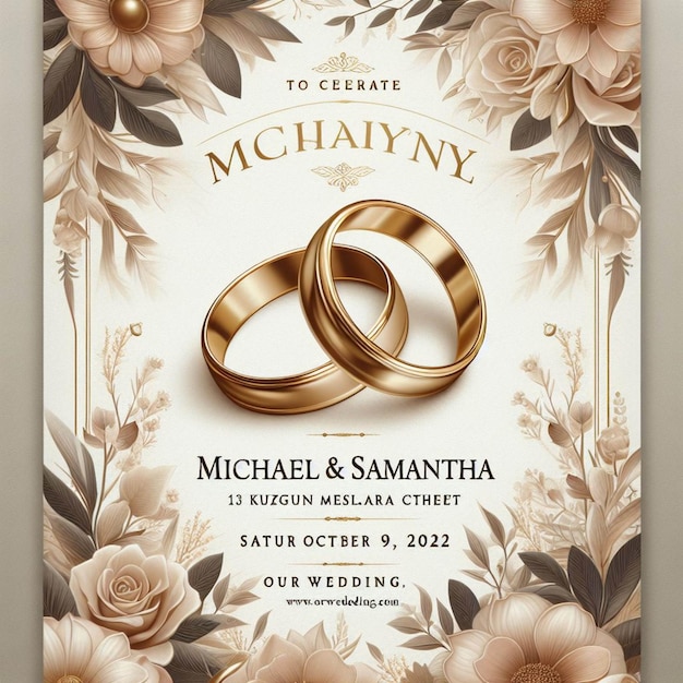 Photo a wedding card with a bouquet of flowers and a wedding ring