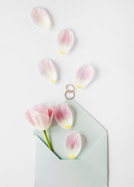 Wedding card with flowers petals