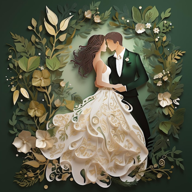 Wedding card with green and golden theme