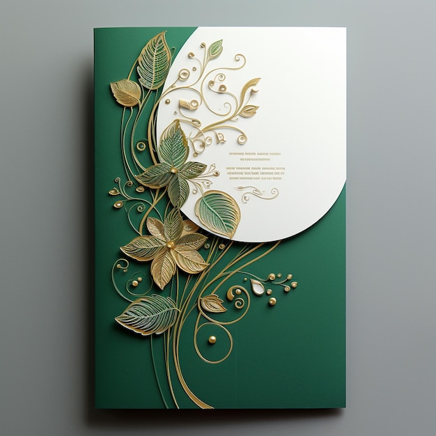 Wedding card with green and golden theme