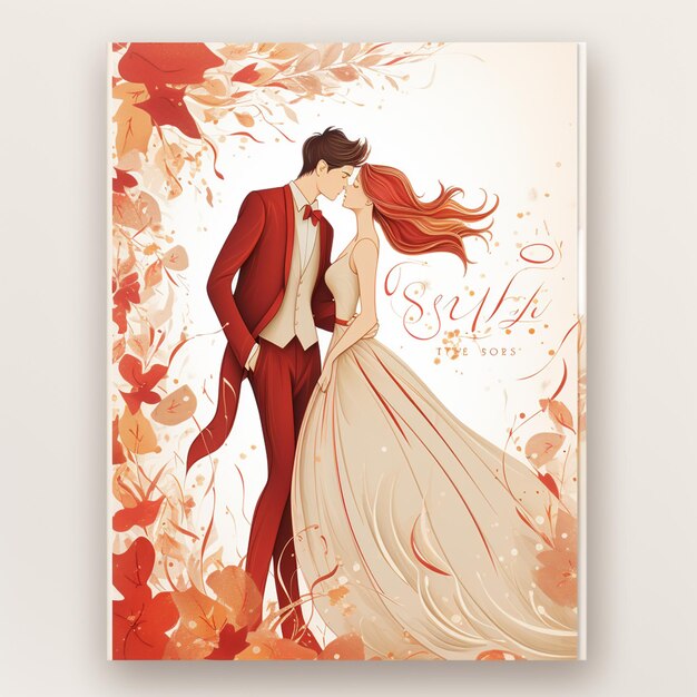 Wedding card with red and golden theme