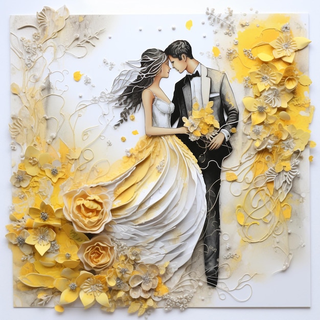 Wedding card with yellow and golden theme