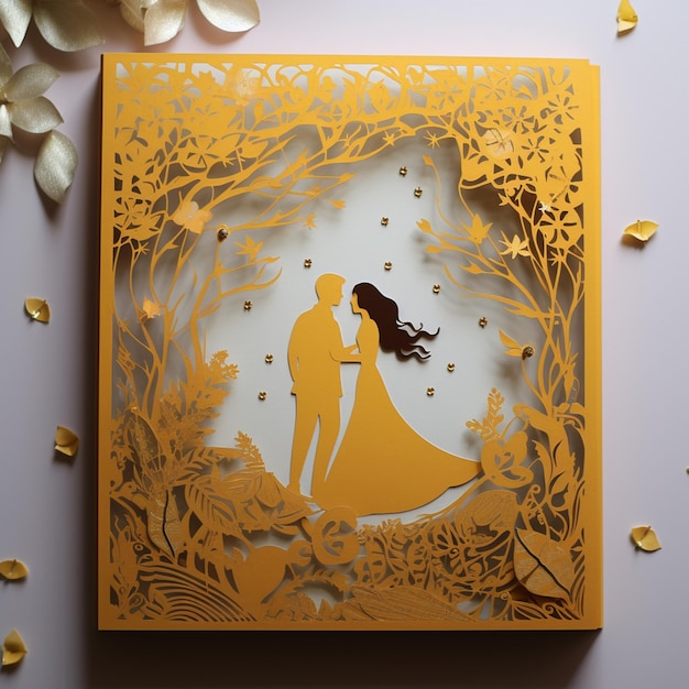 Wedding card with yellow and golden theme