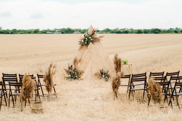 Photo wedding ceremony area, arch chairs decor