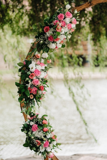 Photo wedding ceremony area, arch chairs decor