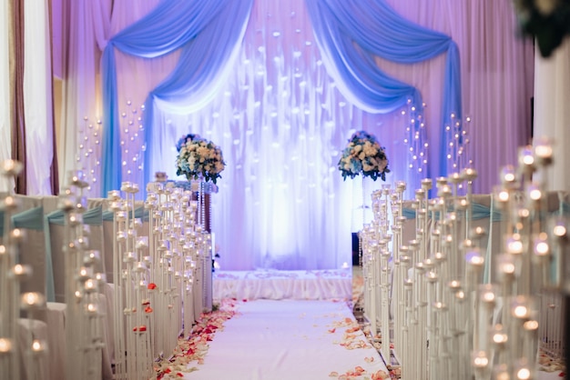 Wedding ceremony area, arch chairs decor