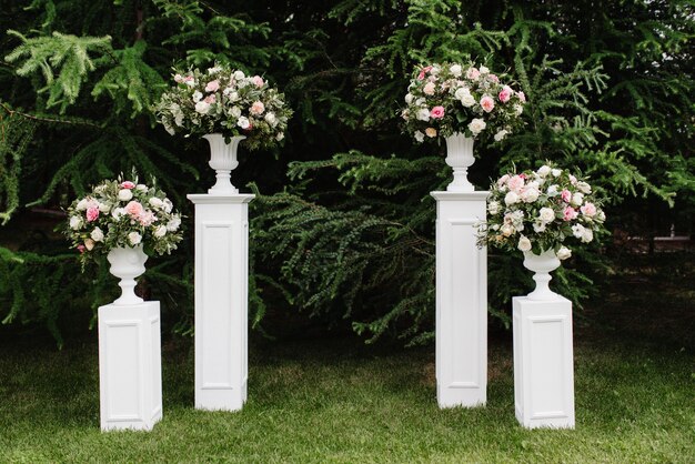 Wedding ceremony area, arch chairs decor