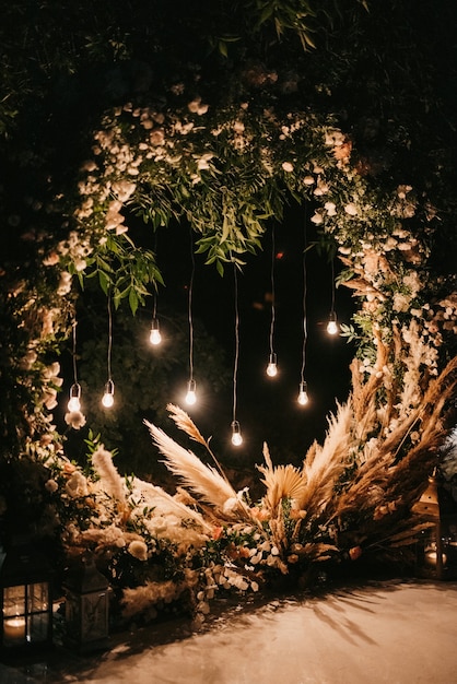 Wedding ceremony area, arch chairs decor