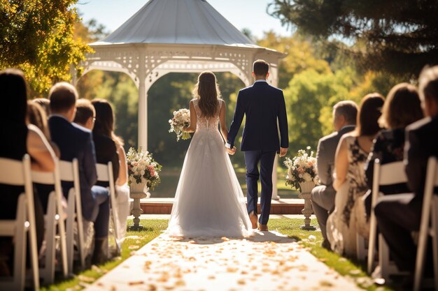 Wedding ceremony and celebration Bride and groom Bride and Groom are walking away Generative Ai