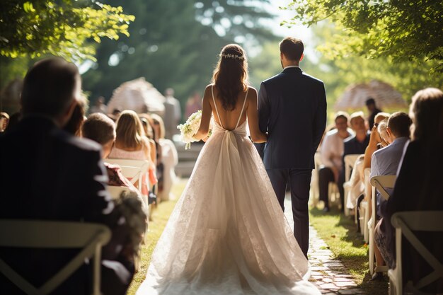 Wedding ceremony and celebration Bride and groom Bride and Groom are walking away Generative Ai