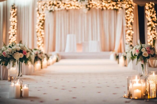 a wedding ceremony with candles and flowers on the floor