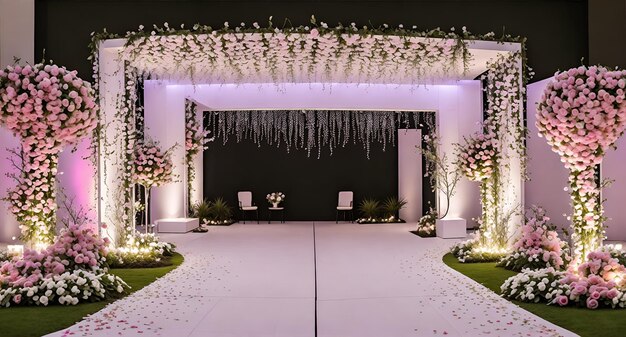 A wedding ceremony with flowers and candles