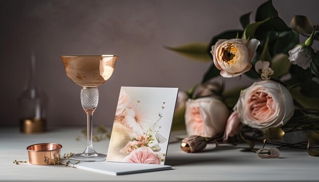 Wedding congratulations card A combination of blush pink and gold colors
