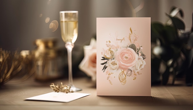 Wedding congratulations card A combination of blush pink and gold colors