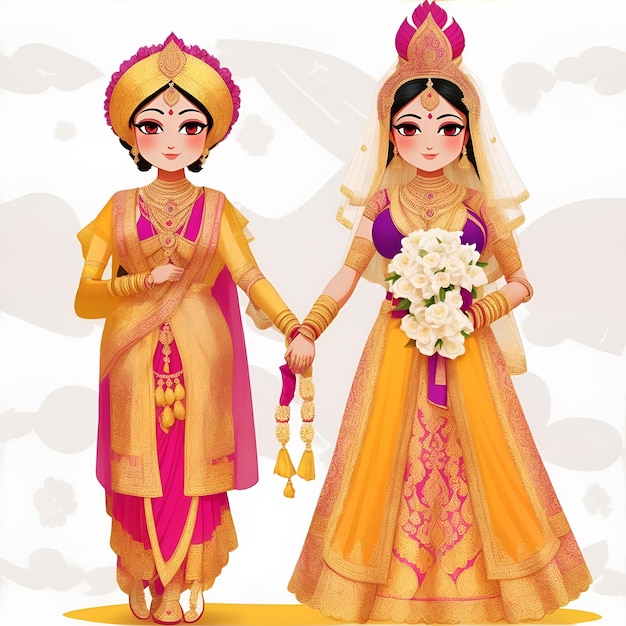 wedding copule sed shri whight servani indian cultur illustration vector