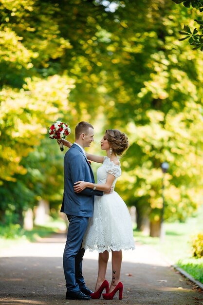 Wedding couple, beautiful young bride and groom,