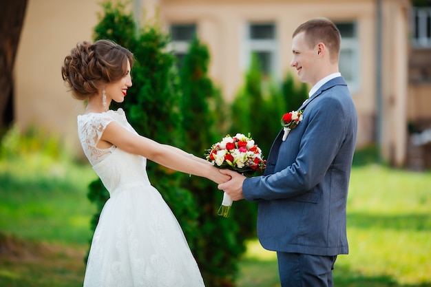 Wedding couple, beautiful young bride and groom,