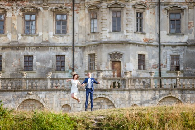 Wedding couple in castle