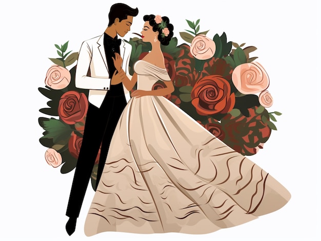 Wedding couple dress bride and groom art illustration AI Generated Image