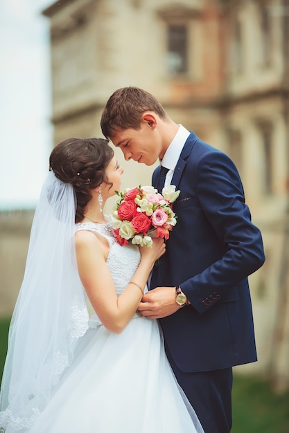 wedding Couple, groom and bride, hold each other