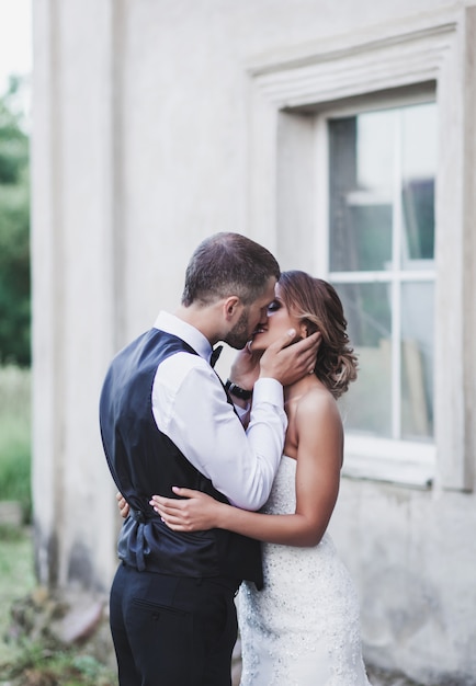 Wedding couple kissing