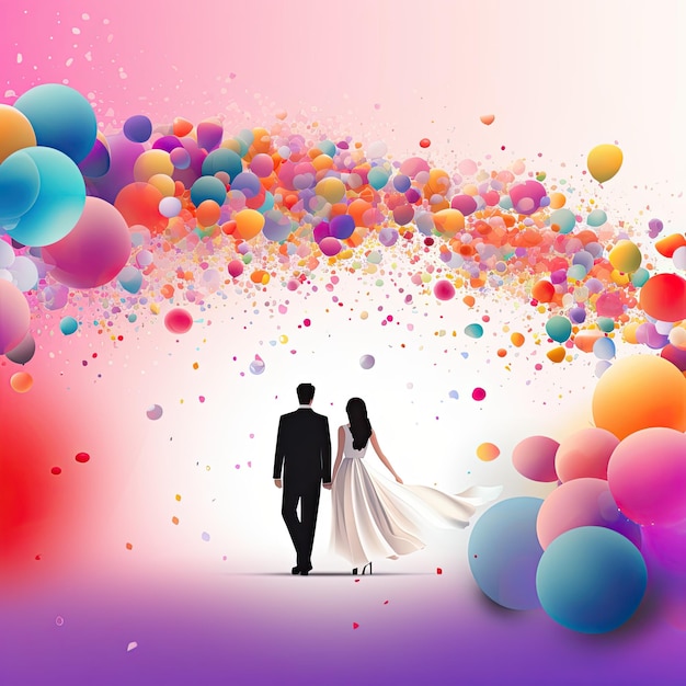 Wedding couple in love on the background of fireworks Vector illustration