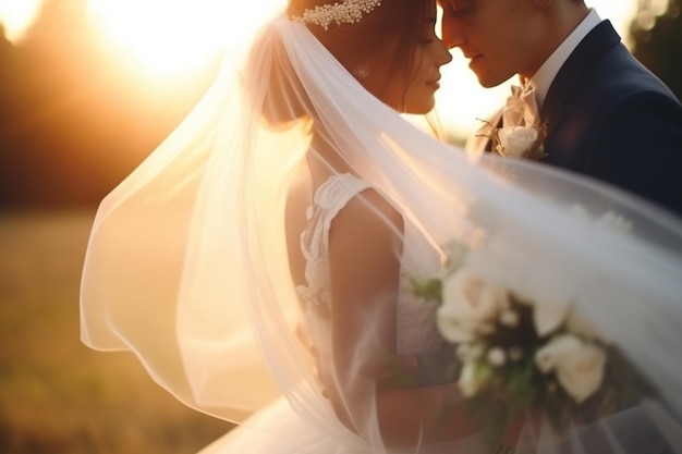 Wedding Couple in Love Newly Wedded Bride Groom Wedding Day Ceremony