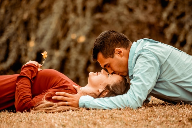 Wedding couple in love in a park in love