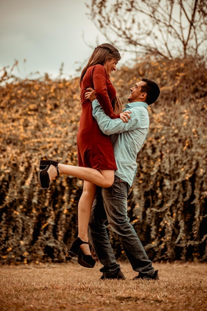 Wedding couple in love in a park in love