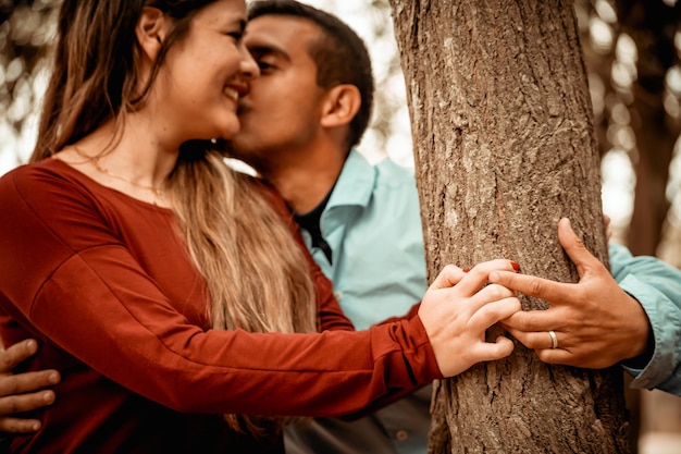 Wedding couple in love in a park in love