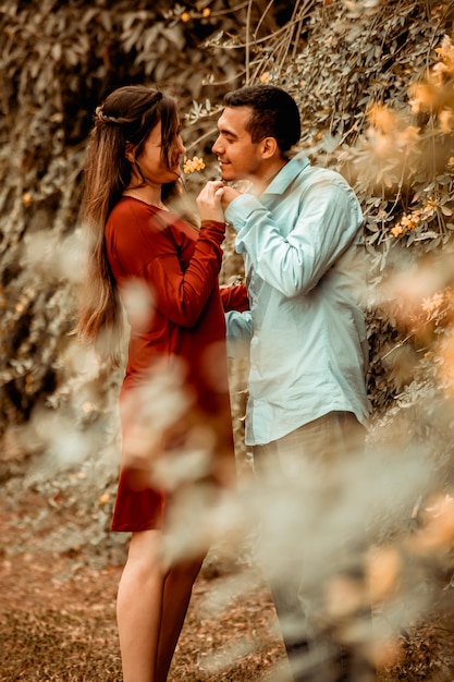 Wedding couple in love in a park in love