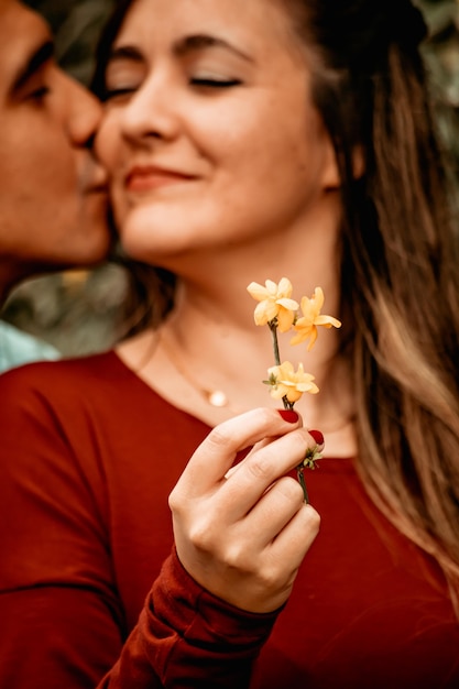 Wedding couple in love in a park in love