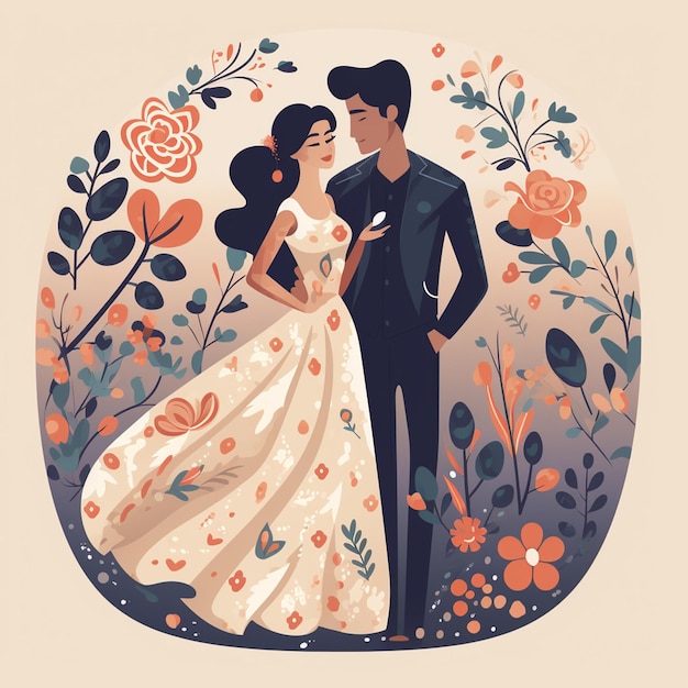 Wedding couple in love Vector Illustration in flat with modern style