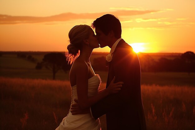 Wedding couple in love in wedding suits