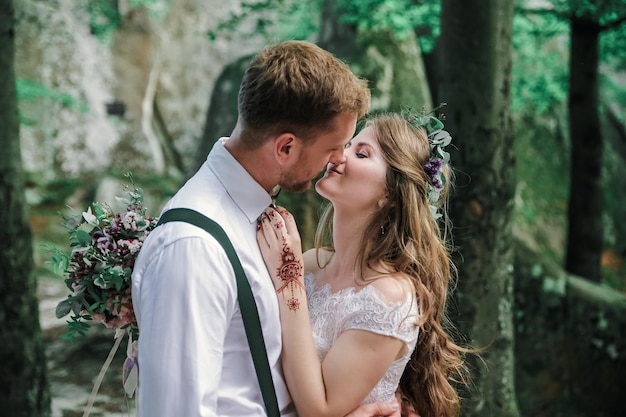 Wedding couple in mountains