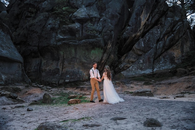 Wedding couple in mountains