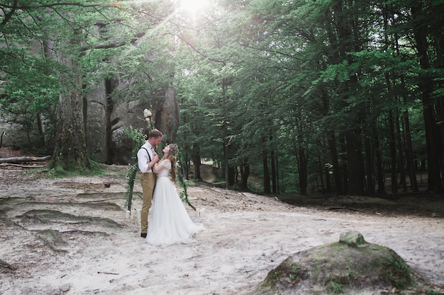 Wedding couple in mountains