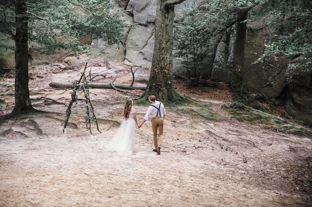 Wedding couple in mountains