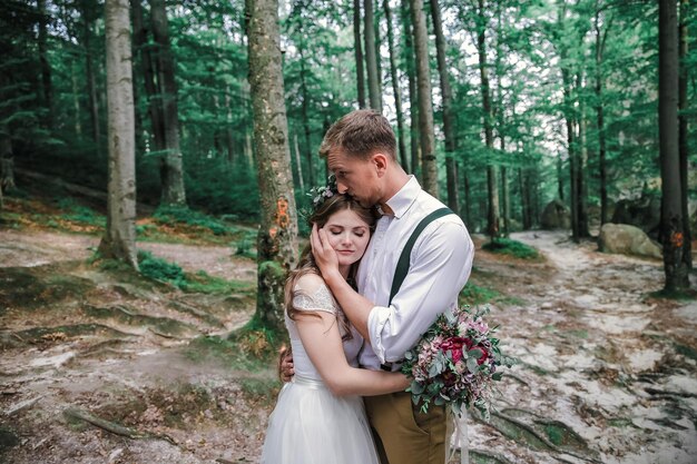 Wedding couple in mountains