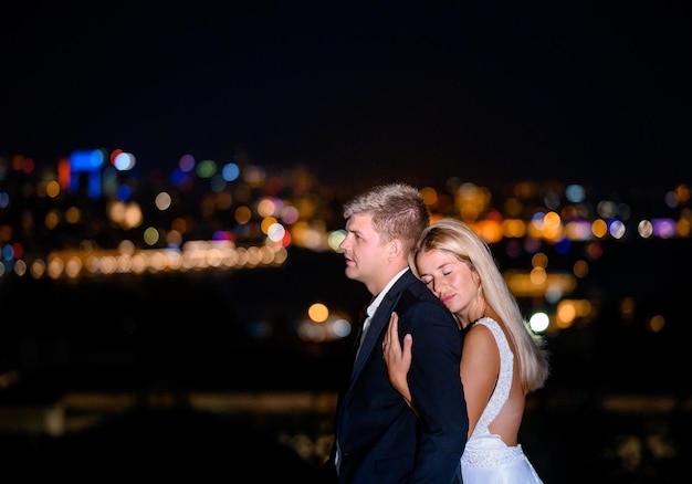 Wedding Couple On Night Town Background