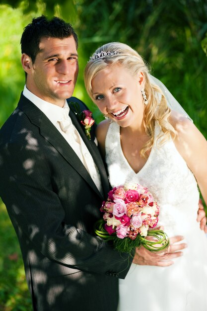 Wedding couple in romantic setting