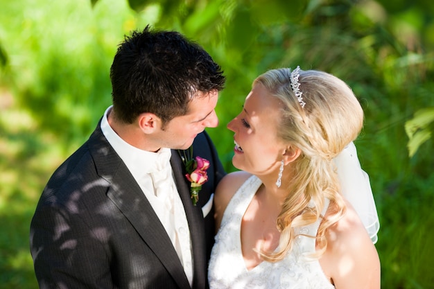 Wedding couple in romantic setting