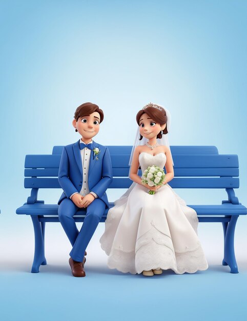 Wedding couple sitting in blue color dress